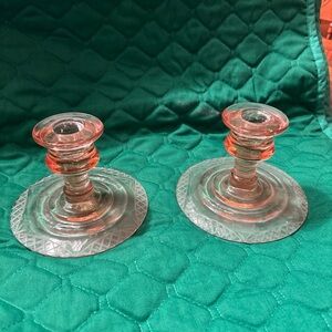 Elegant Glass Candle Holders - Pink